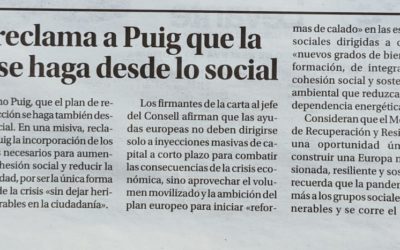 Novaterra pide a Ximo Puig que la reconstrucción se haga desde lo social