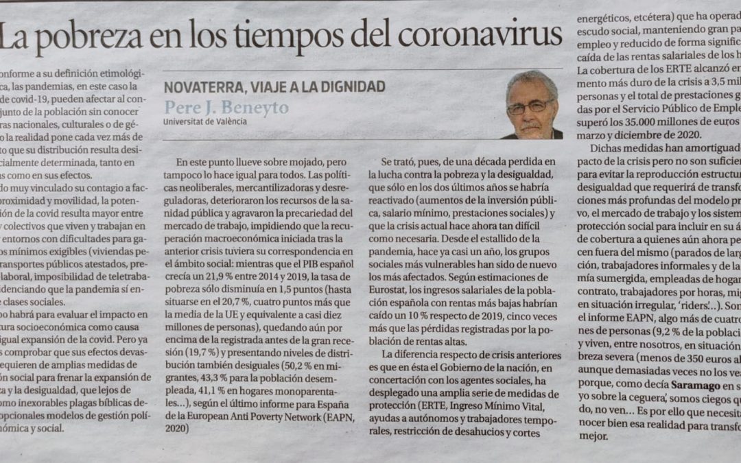 Pere J. Beneyto: «La pobreza en los tiempos del coronavirus»