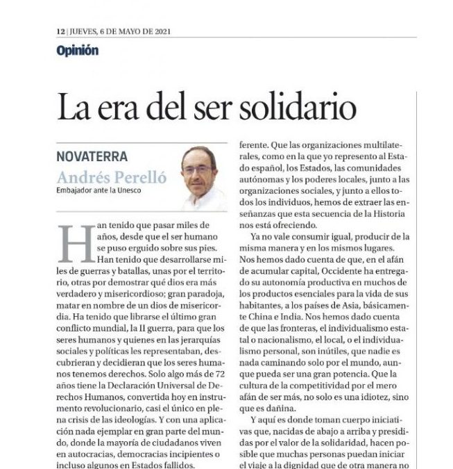 Andrés Perello: «La era del ser solidario» en Levante EMV