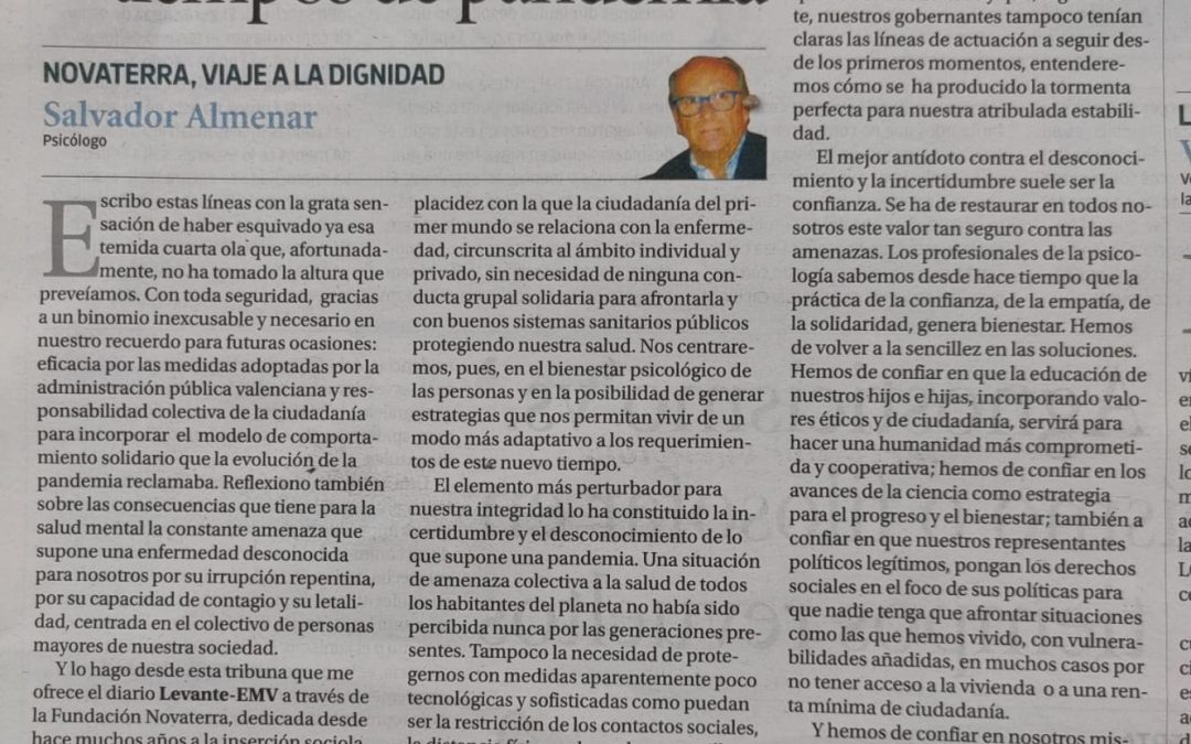 «Bienestar psicológico en tiempos de pandemia» por Salvador Almenar
