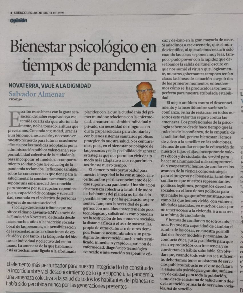 Bienestar psicológico en tiempos de pandemia