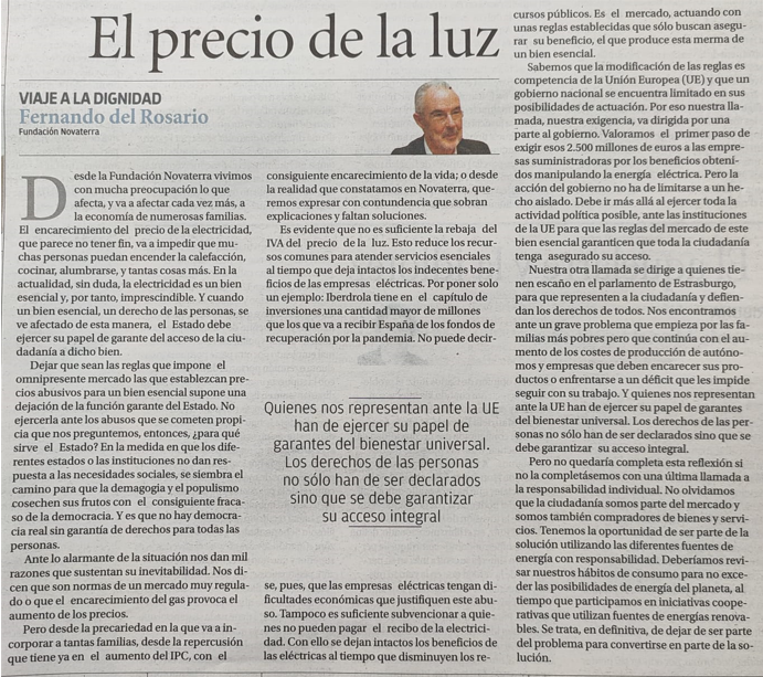 El precio de la luz, por Fernando del Rosario