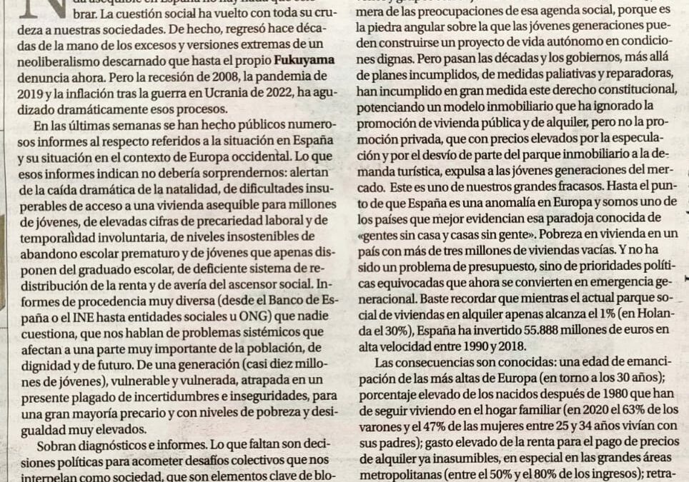 Vivienda asequible, nada que celebrar, por Gloria Caravantes y Joan Romero en Levante EMV